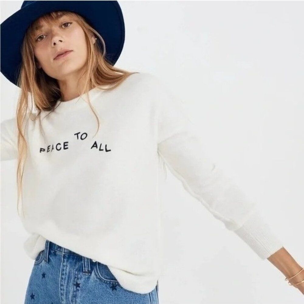 Madewell Med Peace To All Westlake Sweater Wool Alpaca Ivory Christmas Holiday